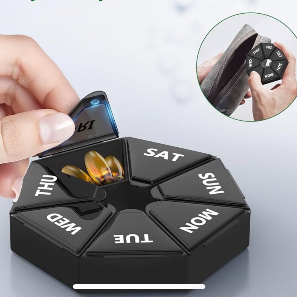 Weekly Pill Organizer Portable Travel Pill Box, 7 Day Pill Case
Easy Open Black